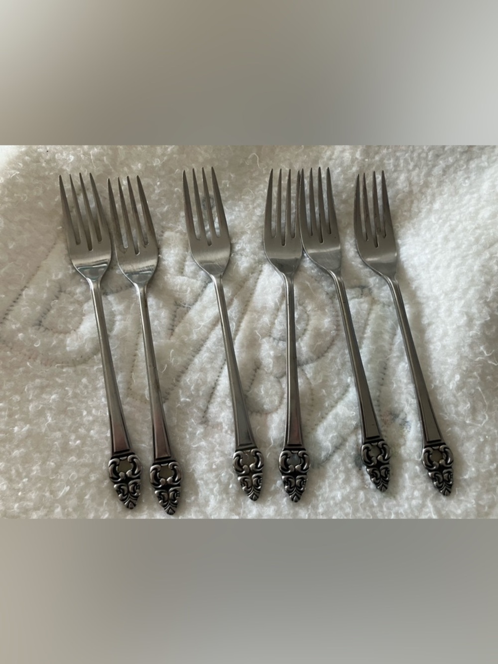 6 Dinner Forks Erika Pattern Stainless Steel Made In Japan Ornate Elegant Handle